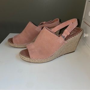 NWOB Toms Monica Women's Suede Espadrille Wedge Platform Sandals Blush Pink -9.5